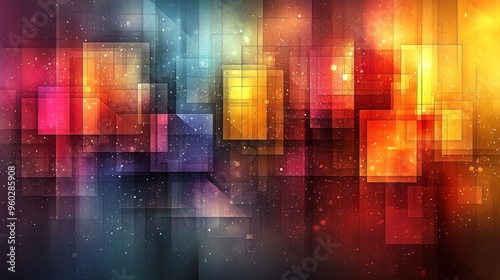 Vibrant abstract background featuring colorful geometric shapes in a harmonious blend of warm and cool tones