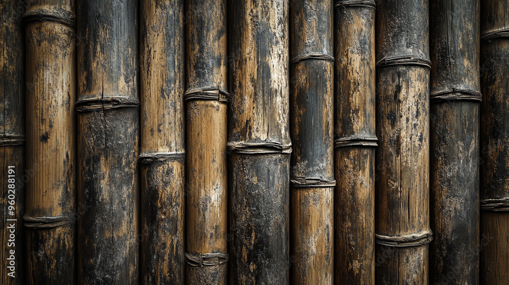A bamboo fence background with a detailed texture of natural wood A bamboo fence background with a detailed texture of natural wood