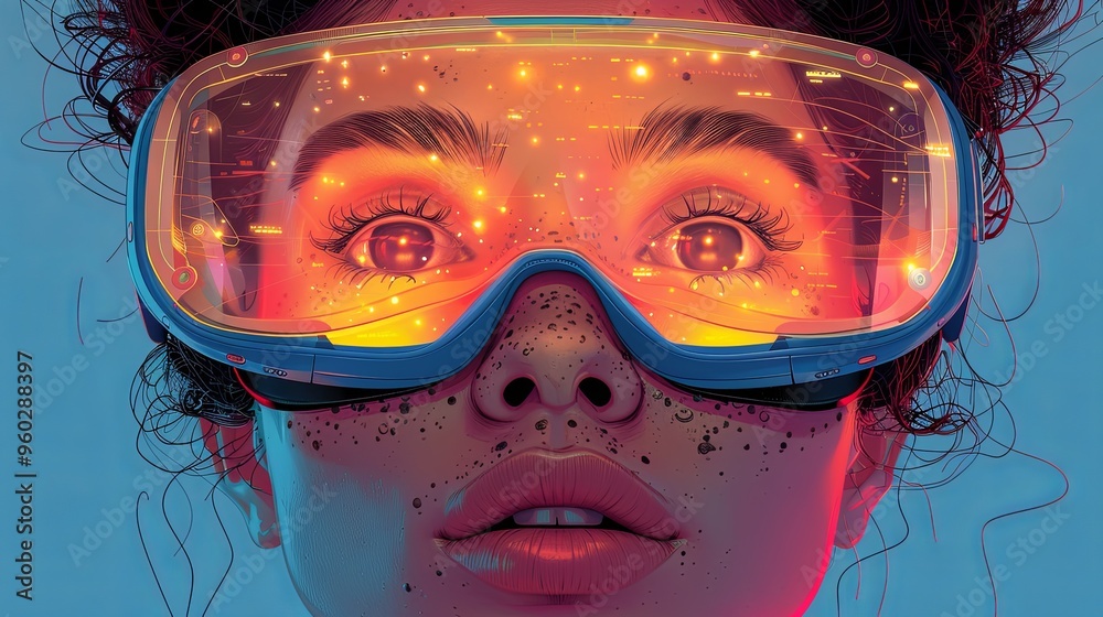 Augmented reality woman. Young girl wearing virtual reality glasses. Cyberspace and metaverse. Modern technologies and innovations. VR gadget and device. Flat vector illustration Augmented reality woman. Young girl wearing virtual reality glasses. Cyberspace and metaverse. Modern technologies and innovations. VR gadget and device. Flat vector illustration
