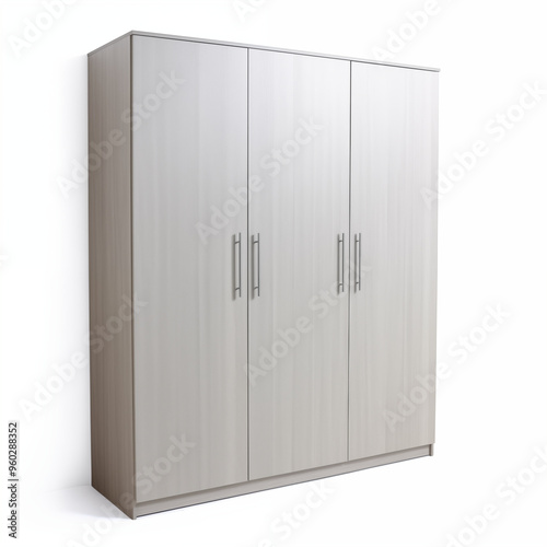 Modern Wooden Wardrobe with Three Doors and Silver Handles