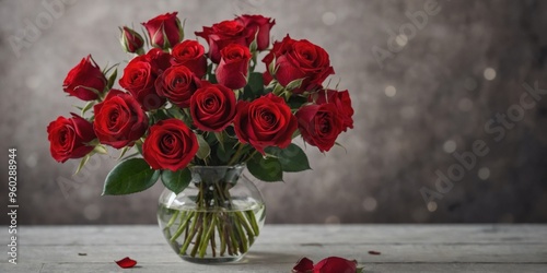 Still life with splendid bouquet of red roses. photo