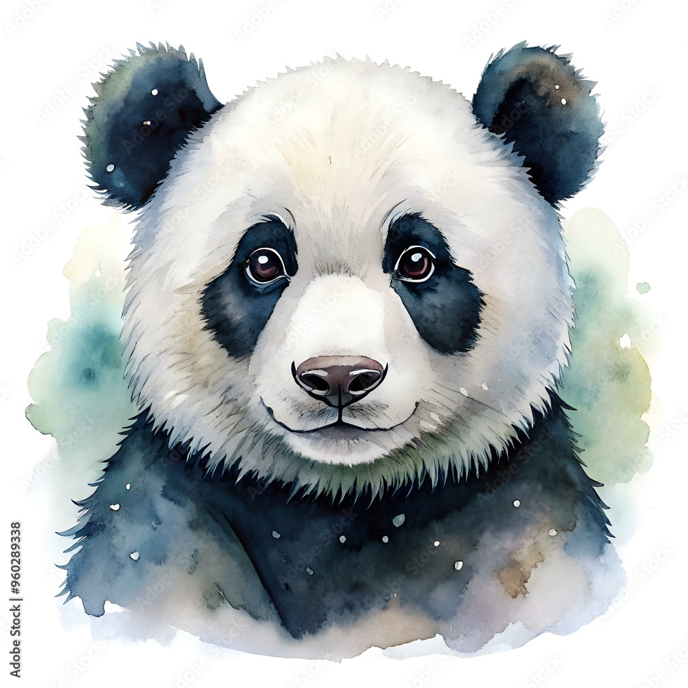 Obraz premium watercolor panda bear with bamboo