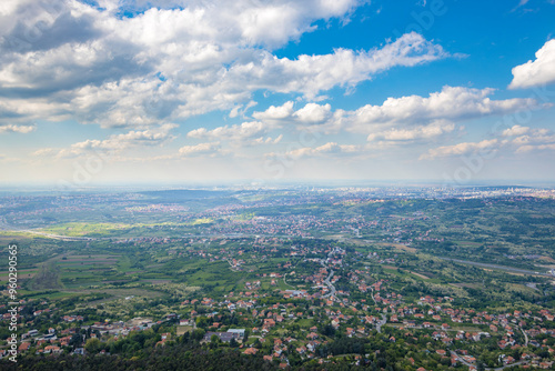 Fototapeta Naklejka Na Ścianę i Meble -  A city view with a blue sky and clouds
