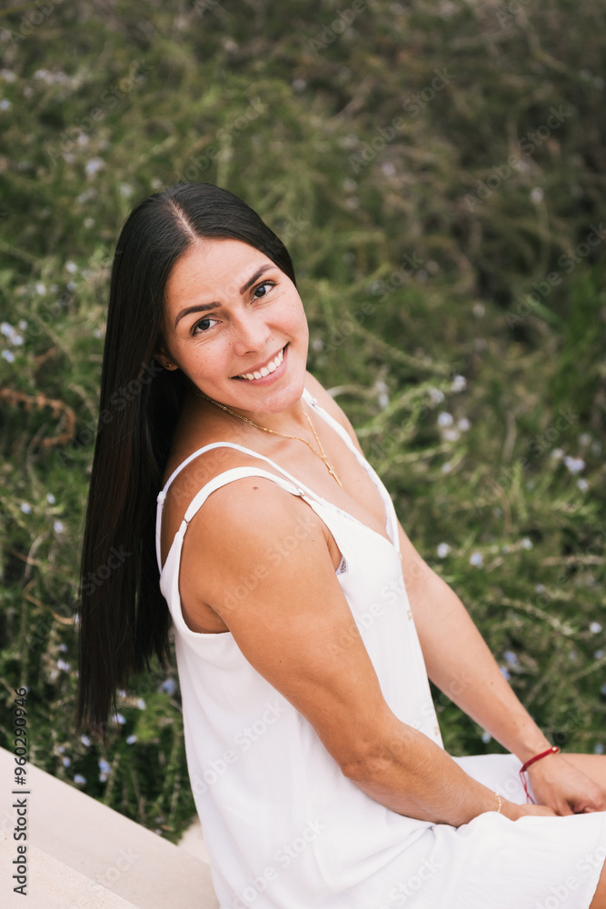 Naklejka premium girl walking in the garden