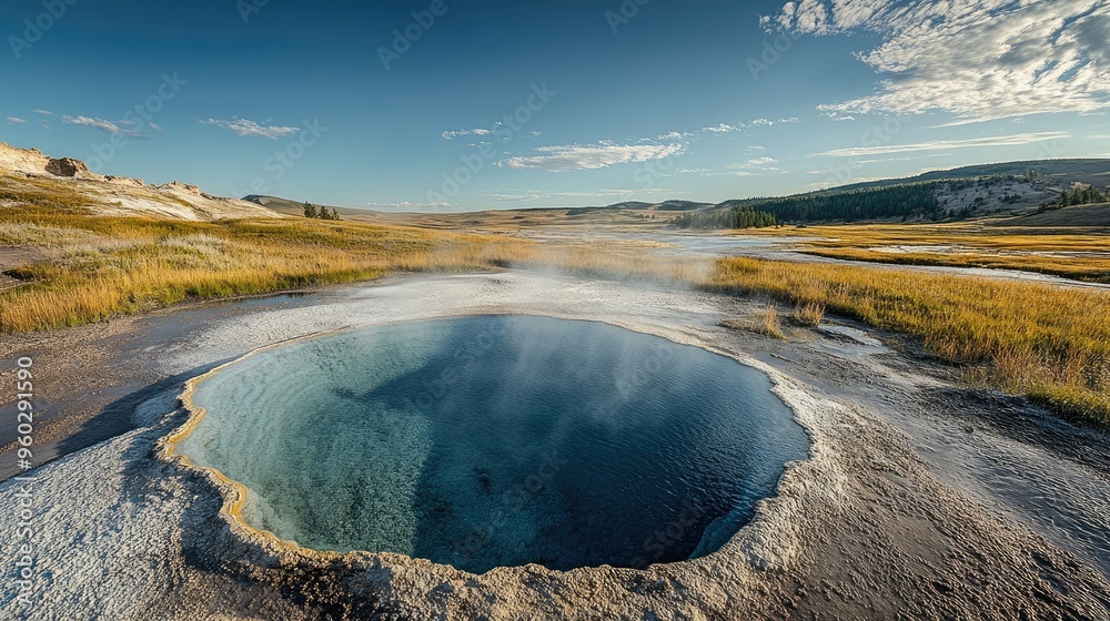 Yellowstone Black Sand Basin with its vivid hot springs and geothermal features under a clear sky. Yellowstone Black Sand Basin with its vivid hot springs and geothermal features under a clear sky.