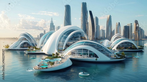Futuristic Cityscape with Modern Architectural Wonders and Waterfront Panorama