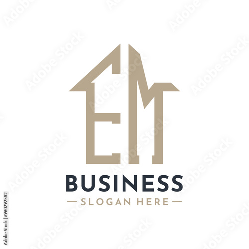 Letter EM House Logo for Real Estate Business Branding EM Property Management. Modern Initials AA Logo Design