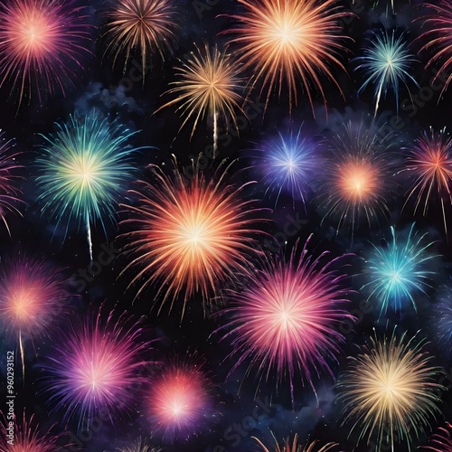 Fireworks in the night sky with multi-colored bursts 