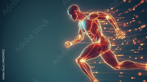 Digital technology integration in sports science concept featuring athlete on plain background