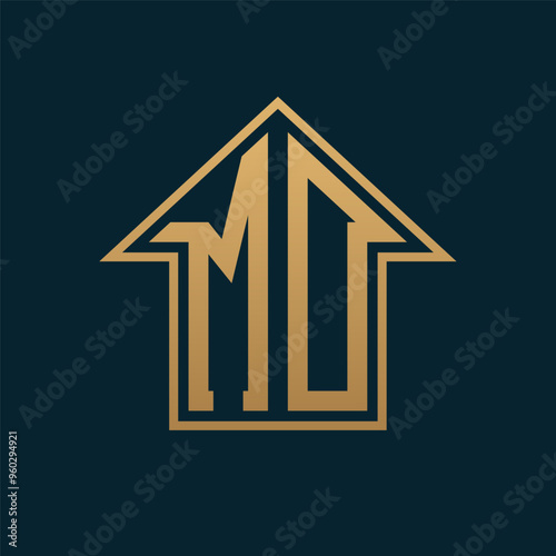 Luxury MO House Logo - Elegant Gold Letter MO on Dark Background for Premium Real Estate