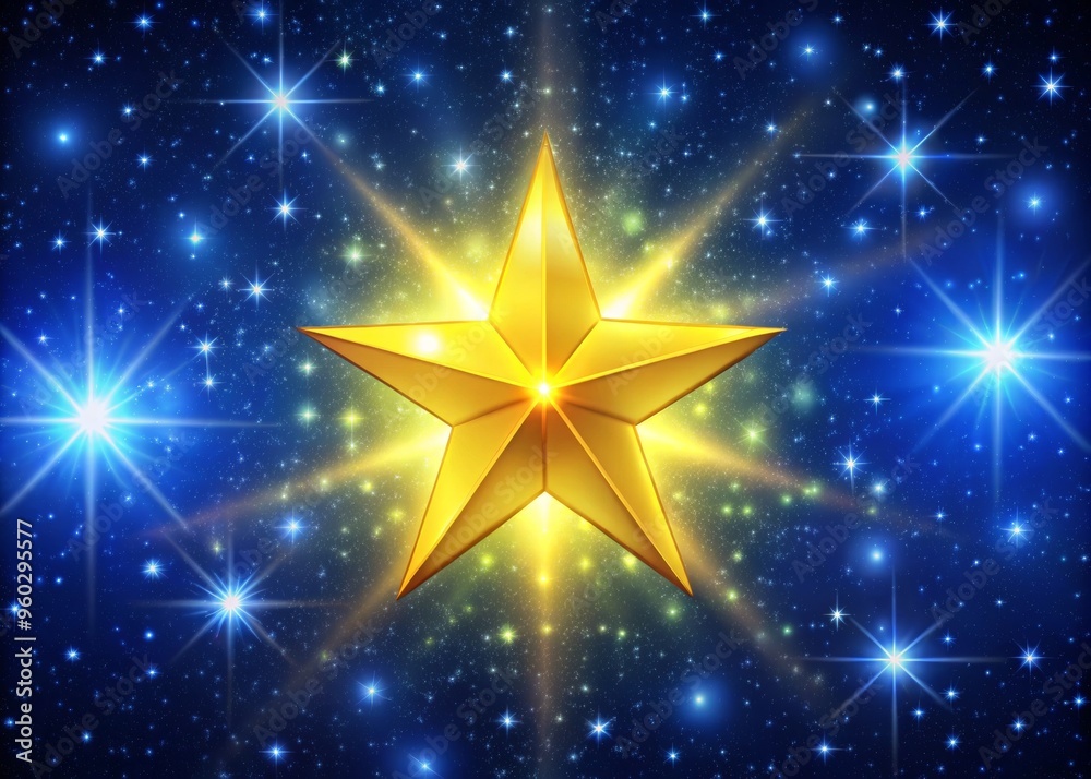 A radiant golden star shines brightly against a starry blue night sky, symbolizing hope, guidance, and inspiration. A radiant golden star shines brightly against a starry blue night sky, symbolizing hope, guidance, and inspiration.