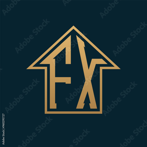 Luxury FX House Logo - Elegant Gold Letter FX on Dark Background for Premium Real Estate