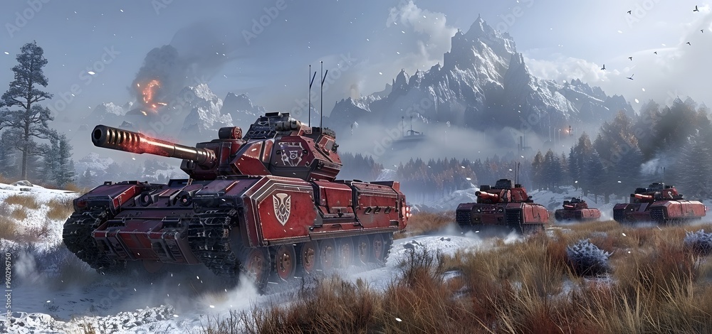 Fototapeta premium High-octane battle between two opposing countries complete with tanks and artillery High quality photo