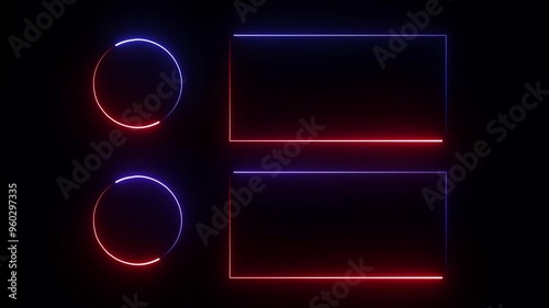 Double red and blue color glowing Neon End Screen Frame Isolated On Black Background, Seamless Loop. Animation of rectangle glowing neon frame background. photo