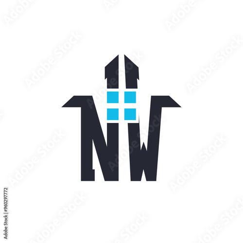 Initials NW House Logo Design. Creative Letter NW with House Icon for Real Estate, Property and Business Branding