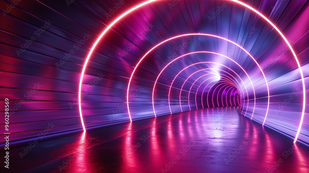 A vibrant neon tunnel with glowing lights, creating a dynamic and futuristic atmosphere for creative projects. A vibrant neon tunnel with glowing lights, creating a dynamic and futuristic atmosphere for creative projects.