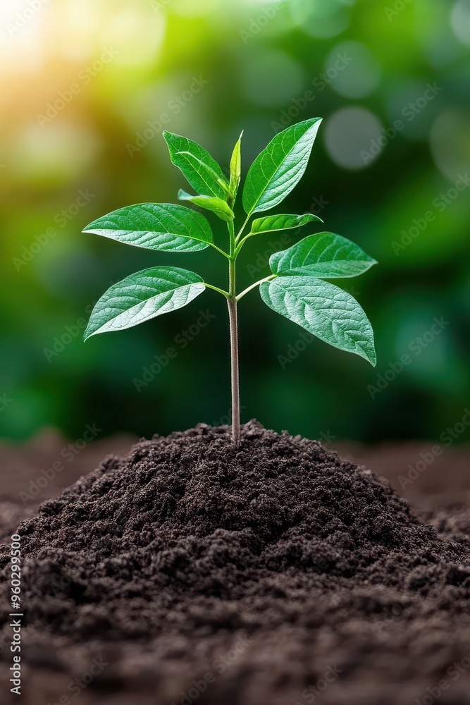 A young plant emerging from rich soil, symbolizing growth, renewal, and the beauty of nature in a lush environment. A young plant emerging from rich soil, symbolizing growth, renewal, and the beauty of nature in a lush environment.