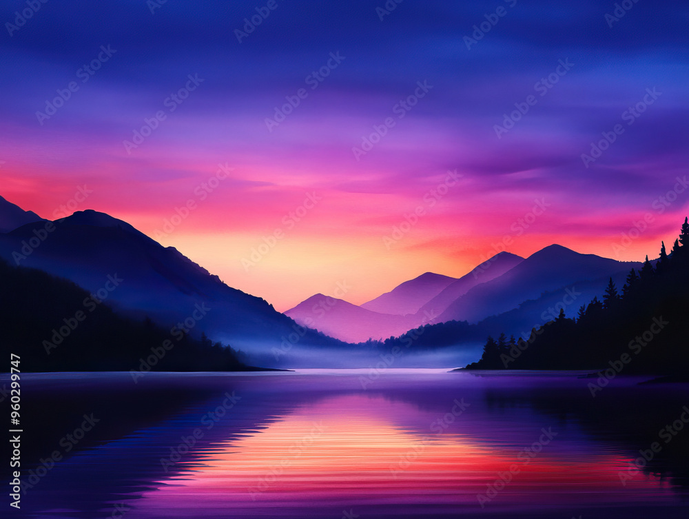 A breathtaking landscape showcasing vibrant colors over serene mountains and a calm lake at sunset, perfect for nature lovers.