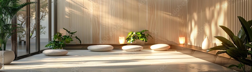 Tranquil indoor space featuring smooth stones, soft lighting, and lush plants, creating a serene atmosphere for relaxation. Tranquil indoor space featuring smooth stones, soft lighting, and lush plants, creating a serene atmosphere for relaxation.