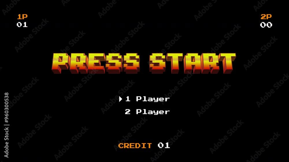 Press Start 8 Bit Retro Arcade Screen Loop On Black