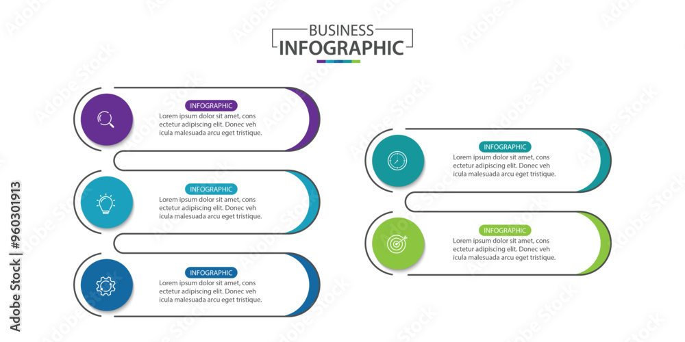 Business infographic template. 5 Step timeline journey. Process diagram, Infographic elements vector illustration. Business infographic template. 5 Step timeline journey. Process diagram, Infographic elements vector illustration.