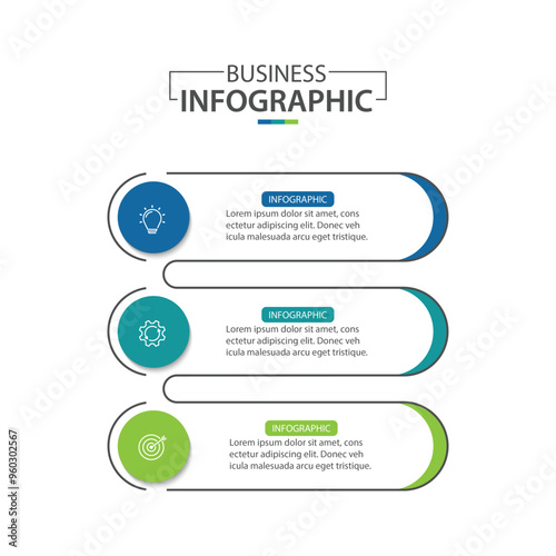 Business infographic template. 3 Step timeline journey. Process diagram, Infographic elements vector illustration.
