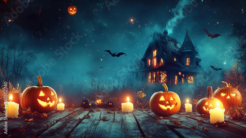 halloween background with pumpkin and bats | foggy | dark | mysterious | gothic