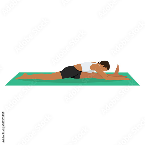 Young woman doing Monkey Pose Forward Bend or Hanumanasana Forward Bend yoga exercise. Flat vector illustration isolated on white background photo