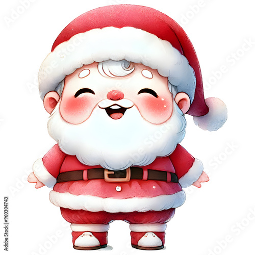 Watercolor cute chubby smiling Santa Claus cartoon clip art. Christmas ornament. photo