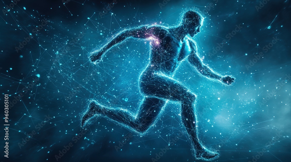 Digital technology application in sports performance featuring athlete silhouette on plain background Digital technology application in sports performance featuring athlete silhouette on plain background
