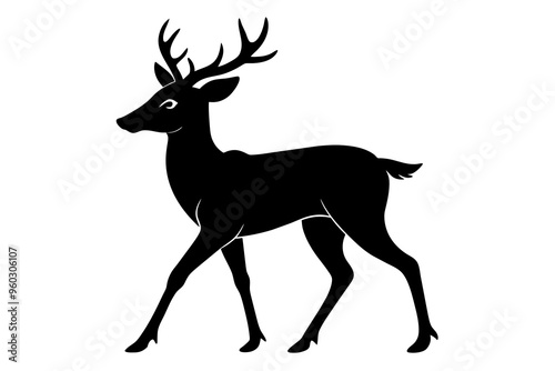  Walking deer silhouette black color vector art illustration photo