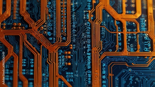 Orange, blue technology background/Orange and blue technology background circuit board and code