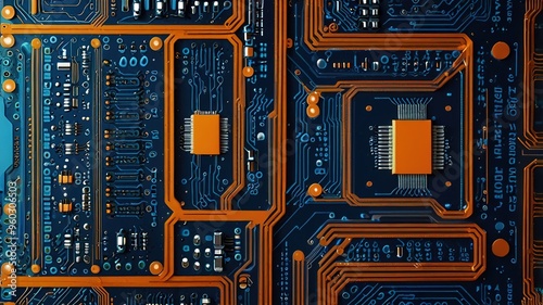 Orange, blue technology background/Orange and blue technology background circuit board and code