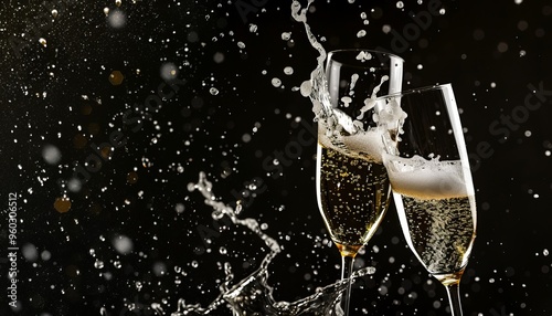 Champagne Splashes: Festive Black Background with Snow for Holiday Celebrations