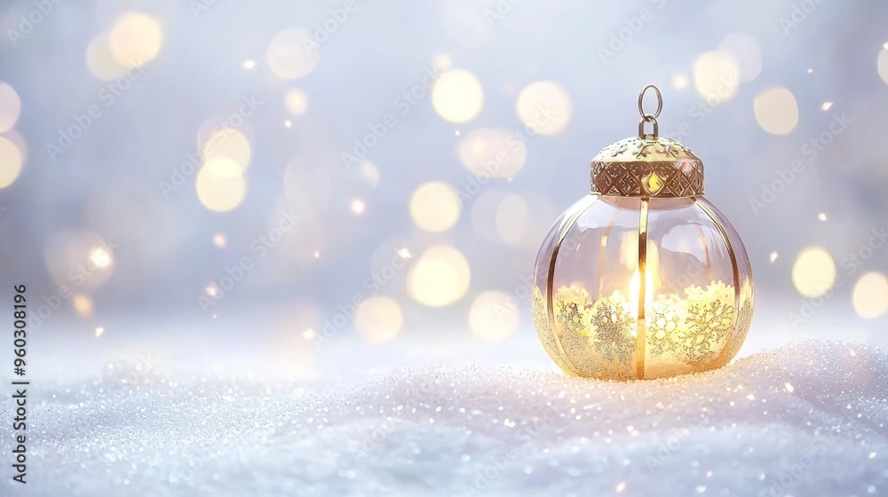 Christmas holiday background with glowing lantern. Merry Christmas and Happy New Year festive colorful composition. Xmas banner and holiday poster