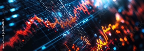 Data visualization representing financial trends and stock market activity in a digital environment with vibrant colors