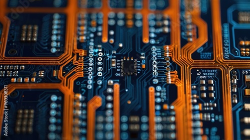 Orange, blue technology background/Orange and blue technology background circuit board and code