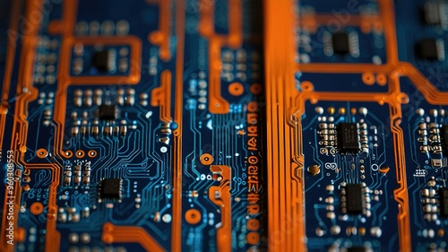 Orange, blue technology background/Orange and blue technology background circuit board and code