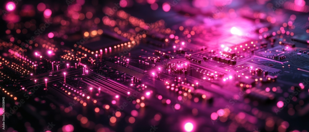 Fototapeta premium Illuminated Circuit Board with Pink and Orange Lights