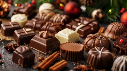 Advent calendar chocolate treats arranged neatly on a tabletop with holiday ambiance.