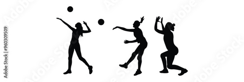 Volleyball player silhouette. Disabled athletes with different actions, and postures. Vector player isolated on white background.