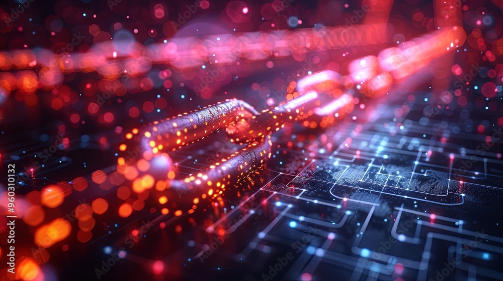 Block chain network concept , distributed register technology, block chain text and computer connection. 3D Rendering Block chain network concept , distributed register technology, block chain text and computer connection. 3D Rendering