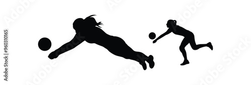 Volleyball player silhouette. Disabled athletes with different actions, and postures. Vector player isolated on white background.