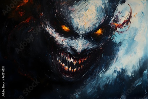 Wicked Chuckle of the Sinister Villain   Menacing Face Contorted with Sadistic Delight photo