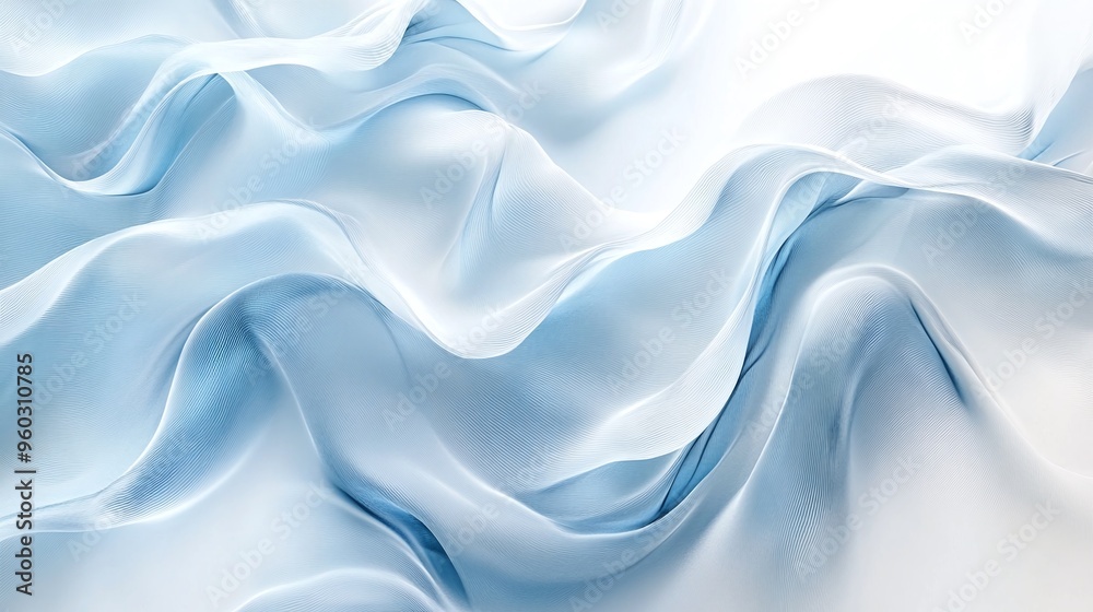 Obraz premium Soft blue satin fabric draped gracefully, creating elegant folds and a smooth texture. Perfect for design and textile projects.