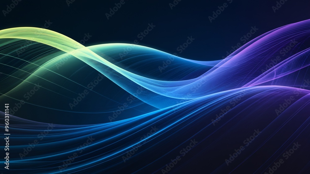 Chromatic Currents: A mesmerizing display of vibrant energy, where luminous waves of blue, green, and purple dance across a dark backdrop. Chromatic Currents: A mesmerizing display of vibrant energy, where luminous waves of blue, green, and purple dance across a dark backdrop.