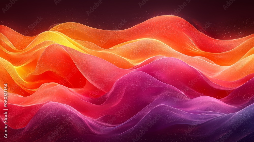 Vibrant waves of color flow gracefully against a dark background, showcasing a stunning blend of reds, oranges, and purples Vibrant waves of color flow gracefully against a dark background, showcasing a stunning blend of reds, oranges, and purples
