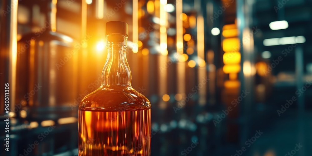 A stunning close-up of a whiskey bottle illuminated by warm light, showcasing the rich amber color and intricate details of the glass. A stunning close-up of a whiskey bottle illuminated by warm light, showcasing the rich amber color and intricate details of the glass.