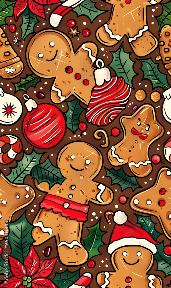 Fototapeta premium New Year and Christmas 2d cartoon or graphic advertising background, Seamless pattern