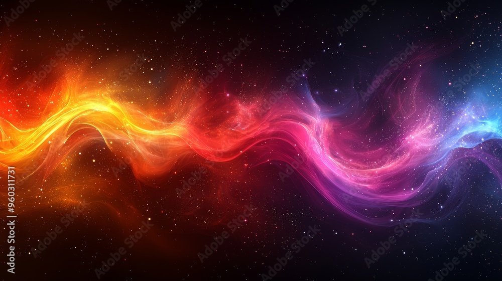 Naklejka premium Colorful cosmic wave pattern in deep space showcasing vibrant hues of orange, pink, and blue swirling together in a beautiful display